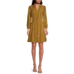 Skies are Blue NWT Sz 1X Yellow Half Moon Dot Long Sleeve Button Front Dress